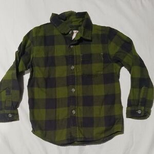 Cat & Jack Olive and Black Plaid Button Down Shirt